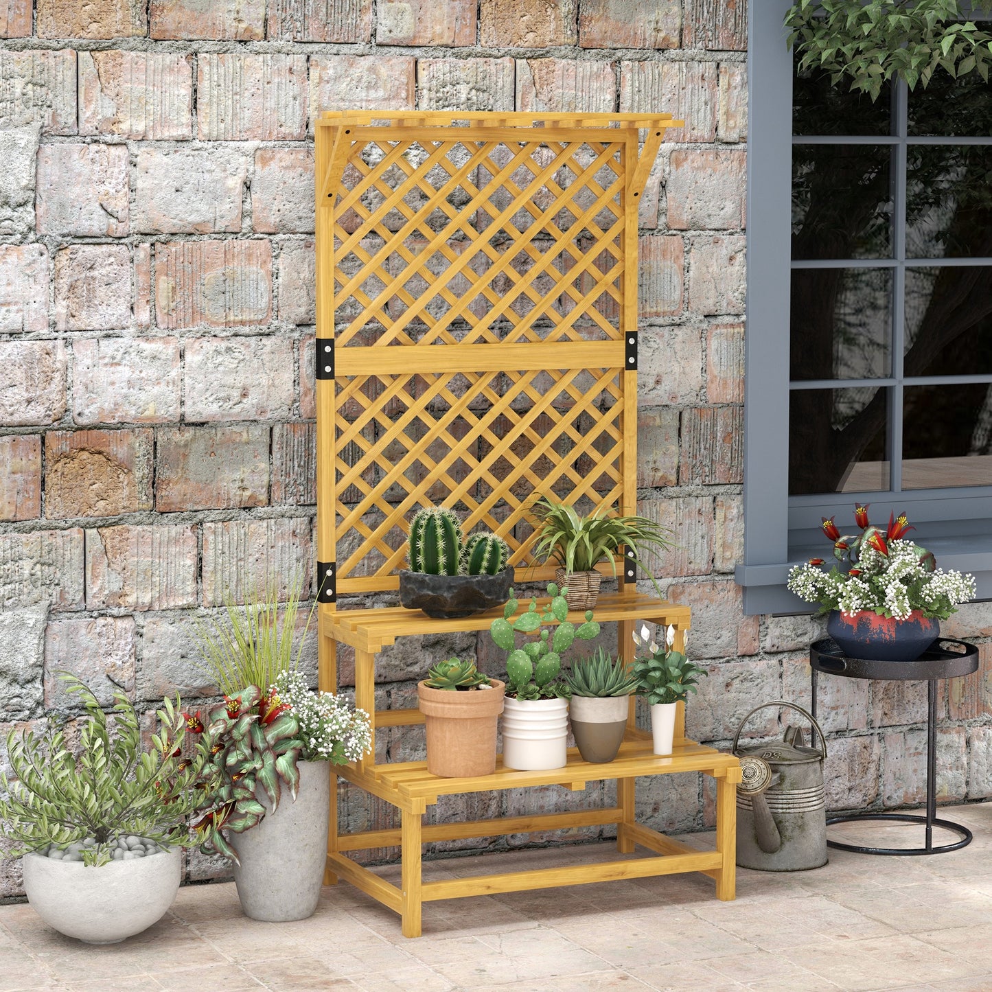 Outsunny Estantería Para Plantas De Madera Con Enrejado 75x50x166 Cm Natural_5