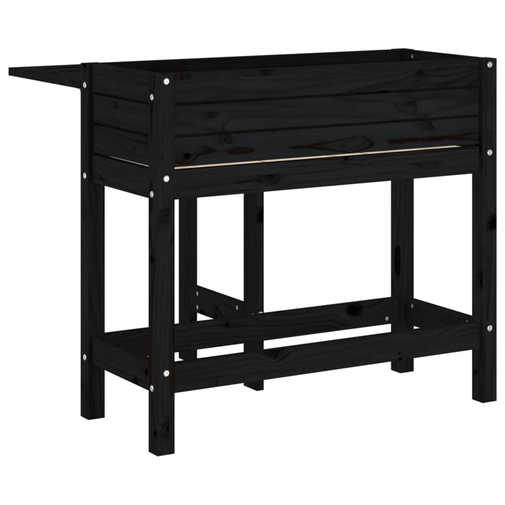 Jardinera Con Tapa Plegable Madera Maciza De Pino Negro_5