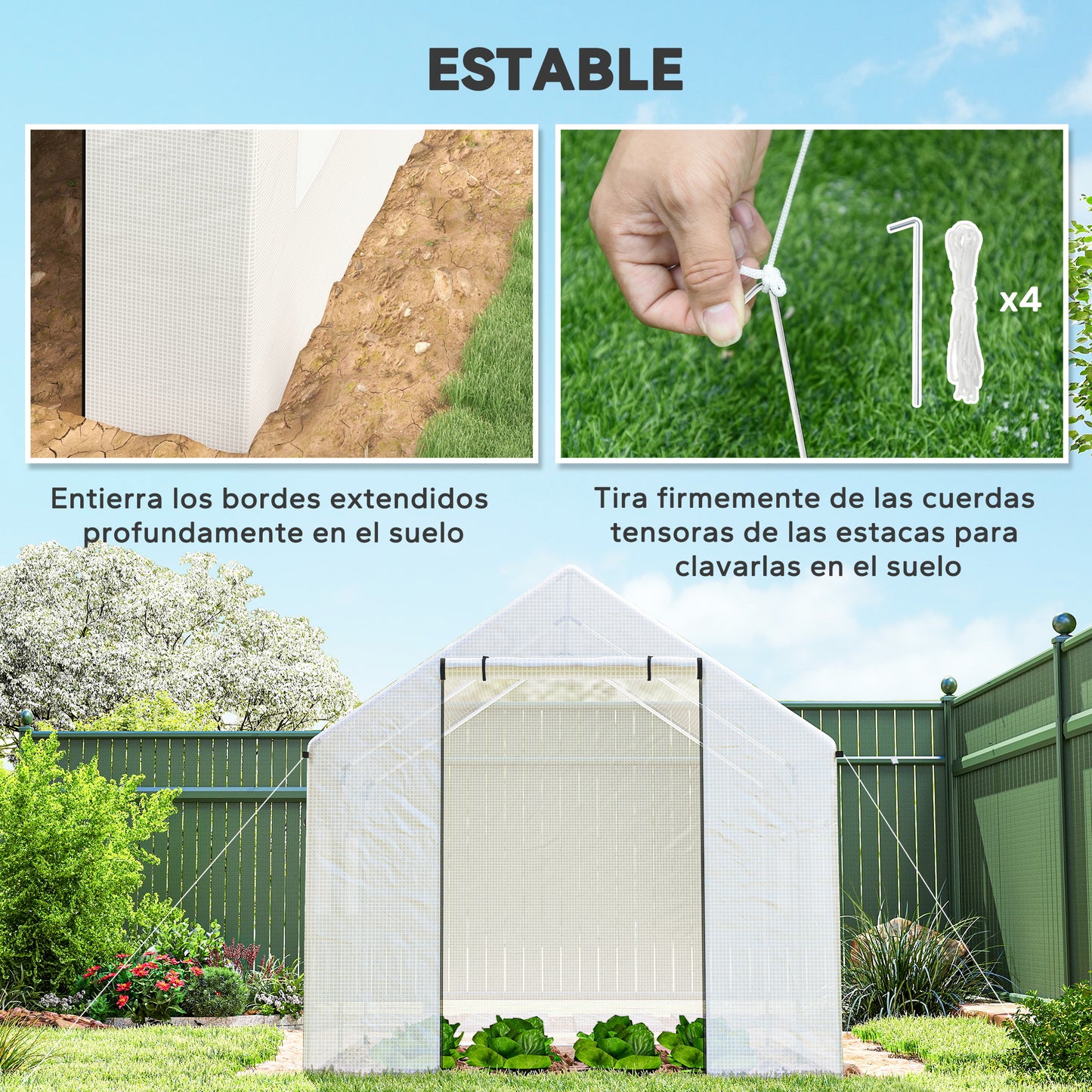 Outsunny Invernadero De Exterior 2x3x2 M Con 4 Ventanas De Malla Blanco_5