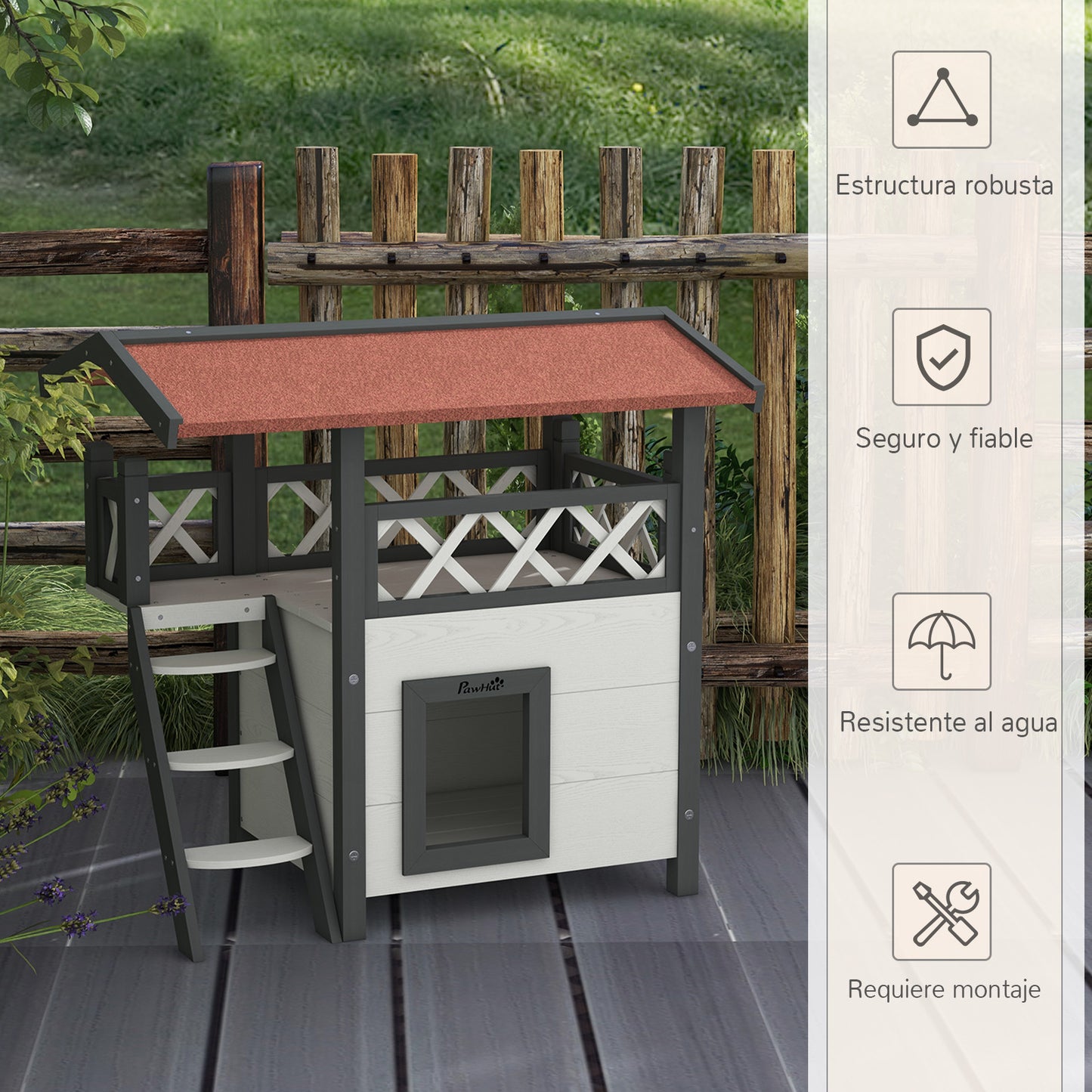 Pawhut Casa Para Gatos De Madera 77x50x73 Cmcon Techo Asfáltico Escalera Blanco_5