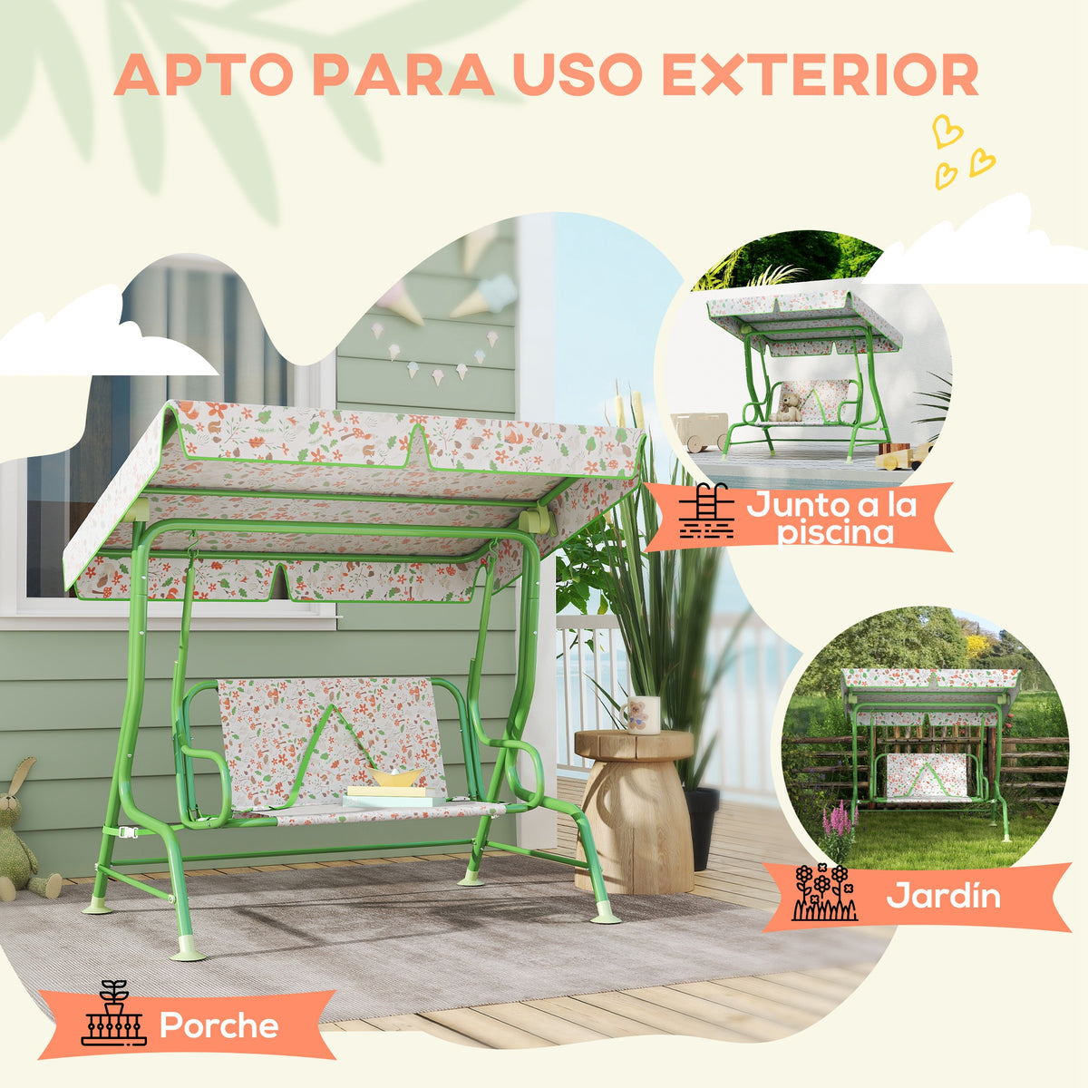 Aiyaplay Columpio De Jardín Exterior Para Niños De +3 Años 112x75x120 Cm Verde_5