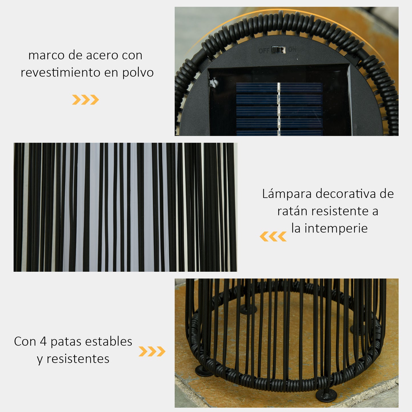 Outsunny Lámpara De Pie Ratán Energía Solar Con Control Luz Automático Negro_5