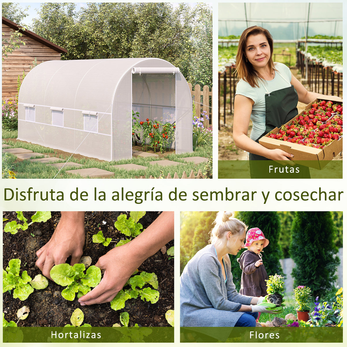 Outsunny Invernadero Túnel 400x200x200cm Con 6 Ventanas Cultivo Plantas Blanco_5