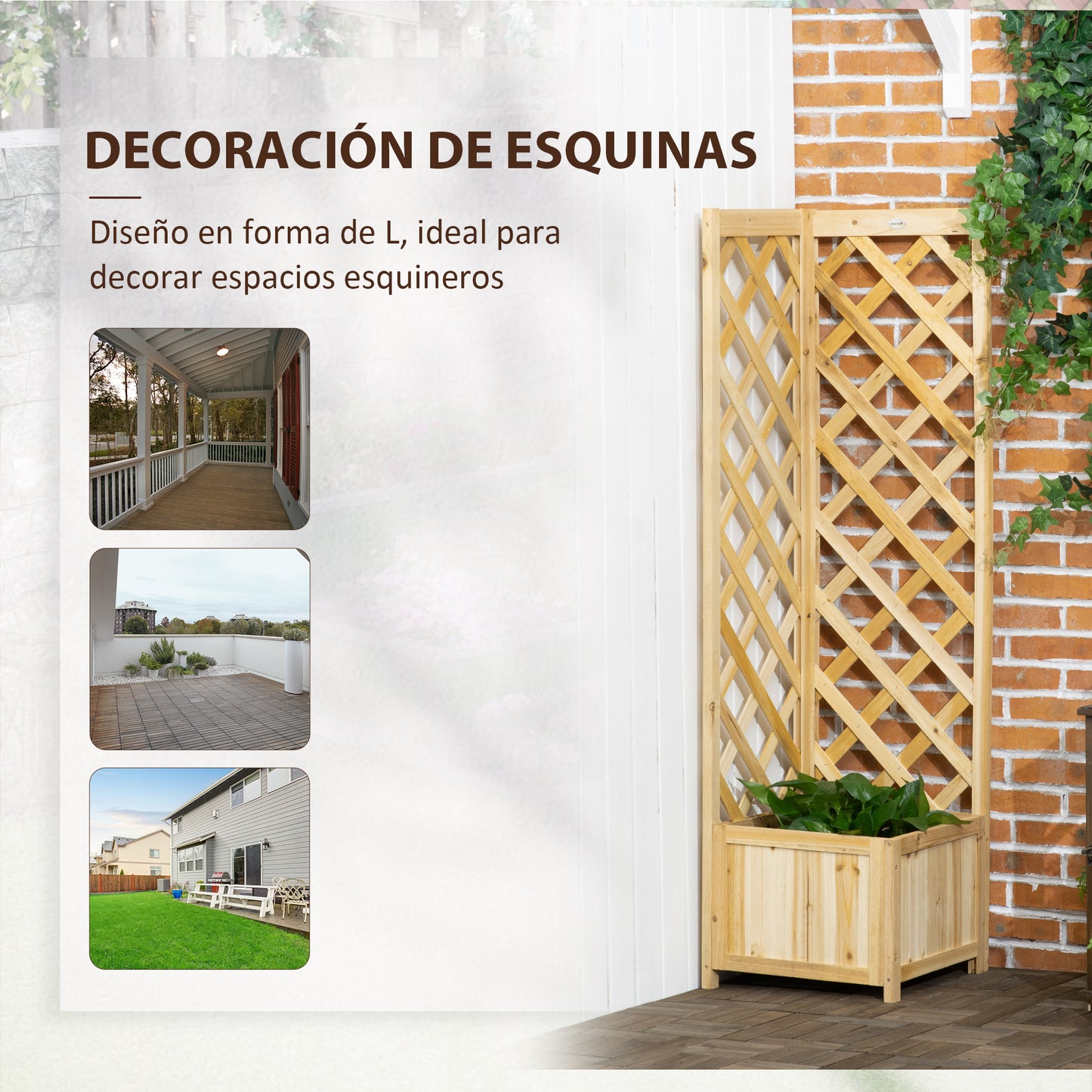 Outsunny Jardinera Con Enrejado De Madera Para Trepadoras 40x40x145 Cm Natural_5