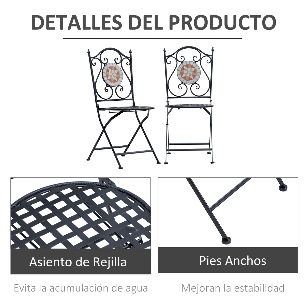 Outsunny Set De 2 Sillas Plegables De Jardín Bistro Silla Asiento Mosaico_5