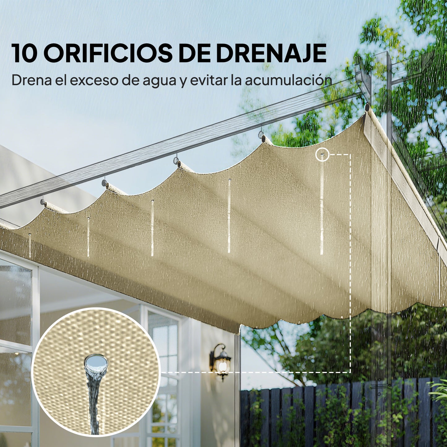 Outsunny Cubierta Para Pérgola Retráctil 2,5x2,55m Para Marco De 3x3 M Crema_5