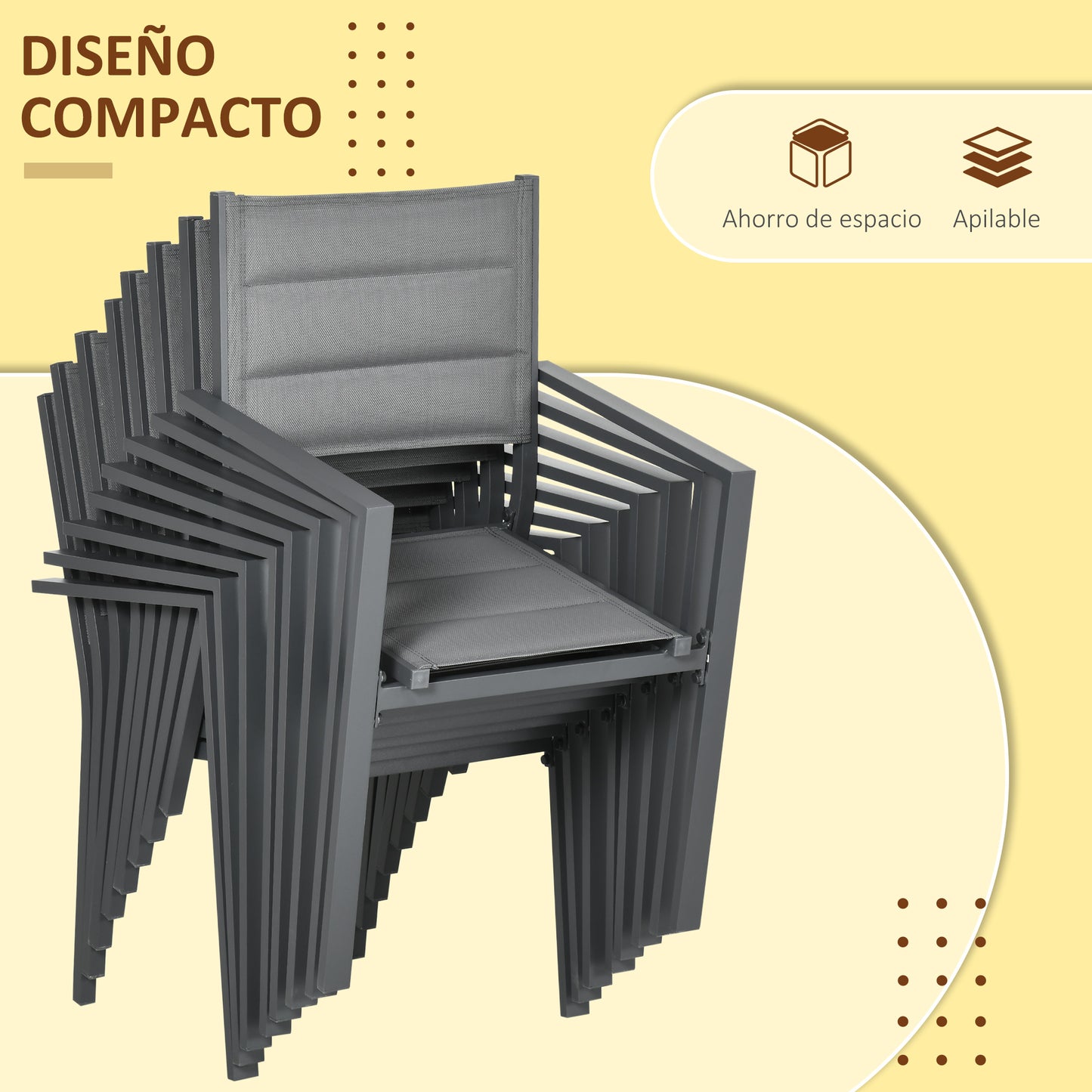 Outsunny Conjunto Muebles De Jardín Con Mesa Extensible 8 Sillas Apilables Gris_5