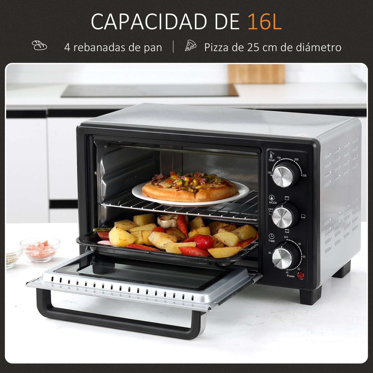 Homcom Horno Eléctrico De Sobremesa 16l 1400w Con 3 Modos De Calor Y Termostato_5