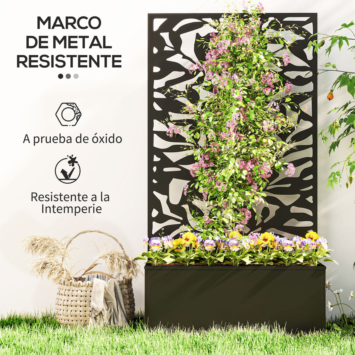 Outsunny Jardinera Exterior Grande De Metal Con Pantalla De Privacidad Negro_5