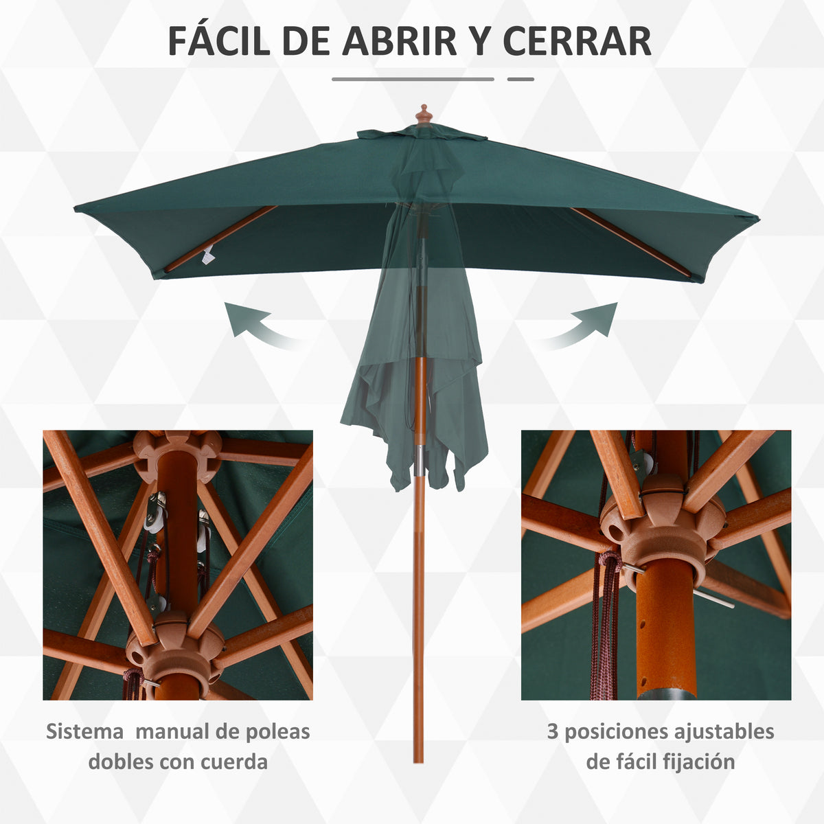 Outsunny Sombrilla De Jardín 200x150x235 Cm Inclinable Con Doble Techo Verde_5