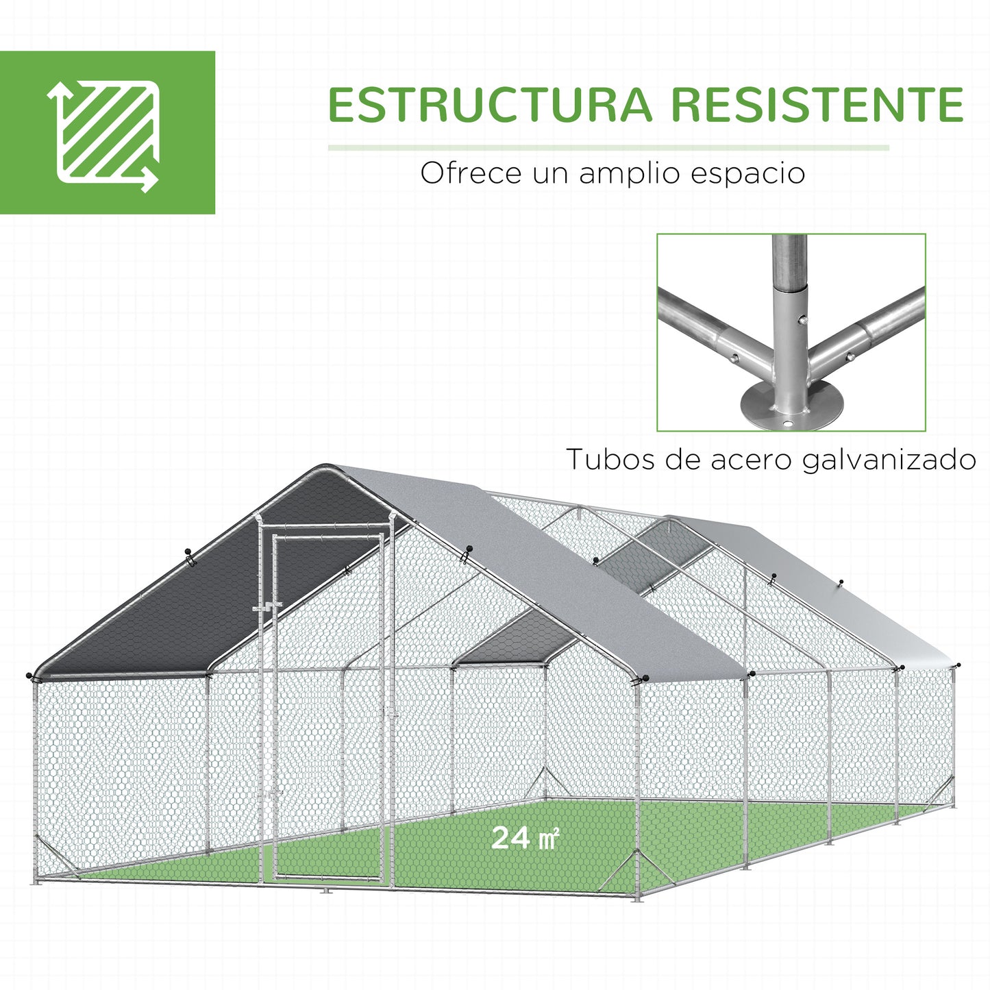 Pawhut Gallinero Para Exterior 24 M² 3x8x2m Con Cubierta De Pe Y Cerradura Plata_5