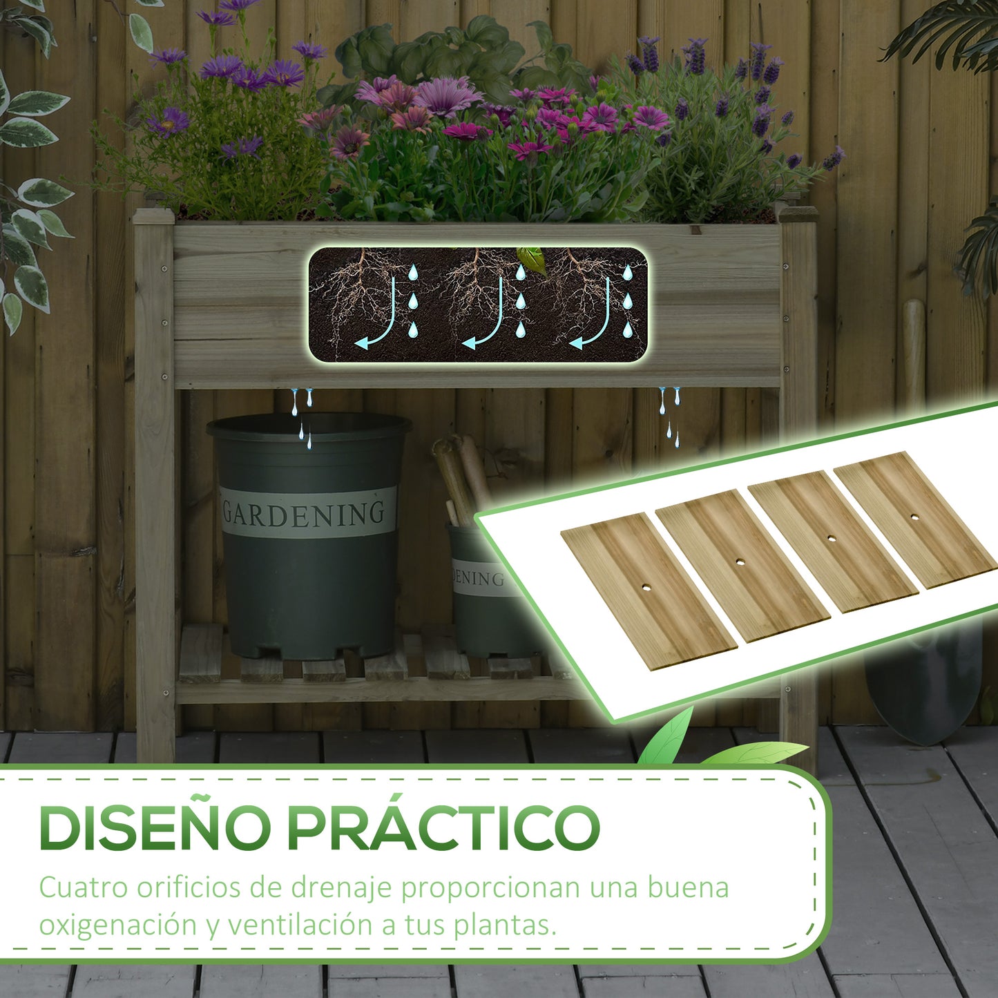 Outsunny Huerto Urbano De Madera Con Estante 91x51x76 Cm Para Cultivos Plantas_5