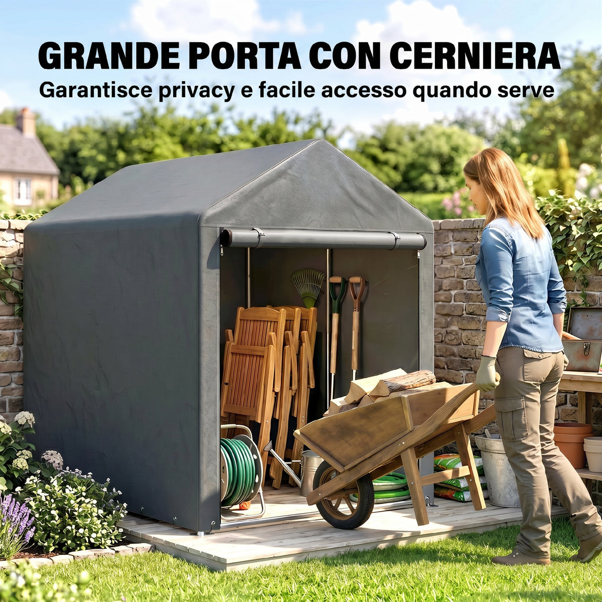 Outsunny Carpa Para Herramientas De Jardinería 1,2x1,8x1,65 M Gris Oscuro_5