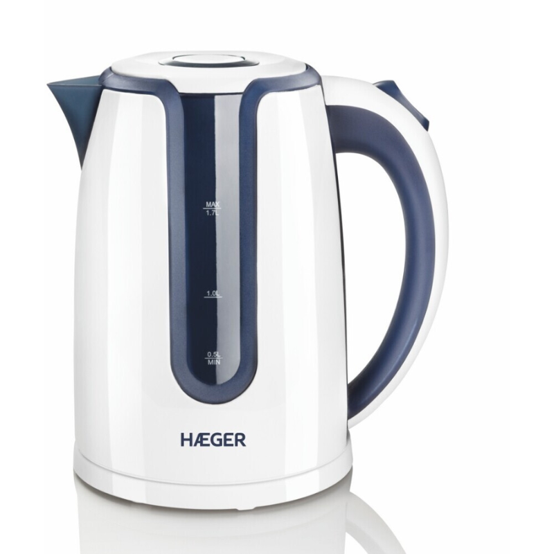 Hervidor Eléctrico De Agua Haeger Hot Blue 2200w 1.7l Sistema Sin Cables Cuerpo Y Resistencia Oculta Inox Base Rotativa 360º_0