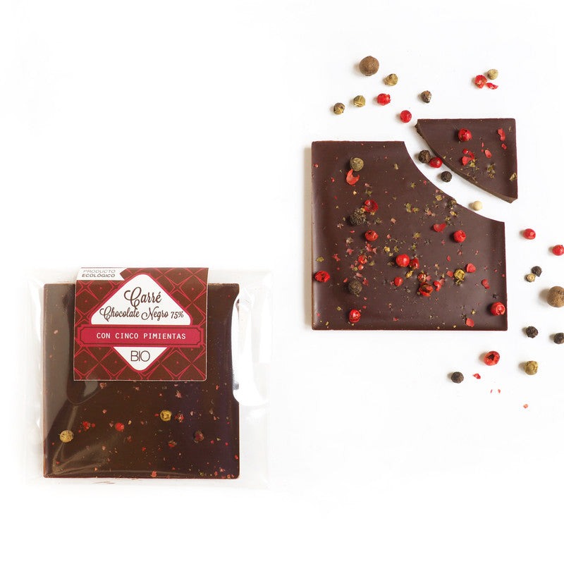 Carré Bio de chocolate negro 75% cacao, con cinco pimientas_0