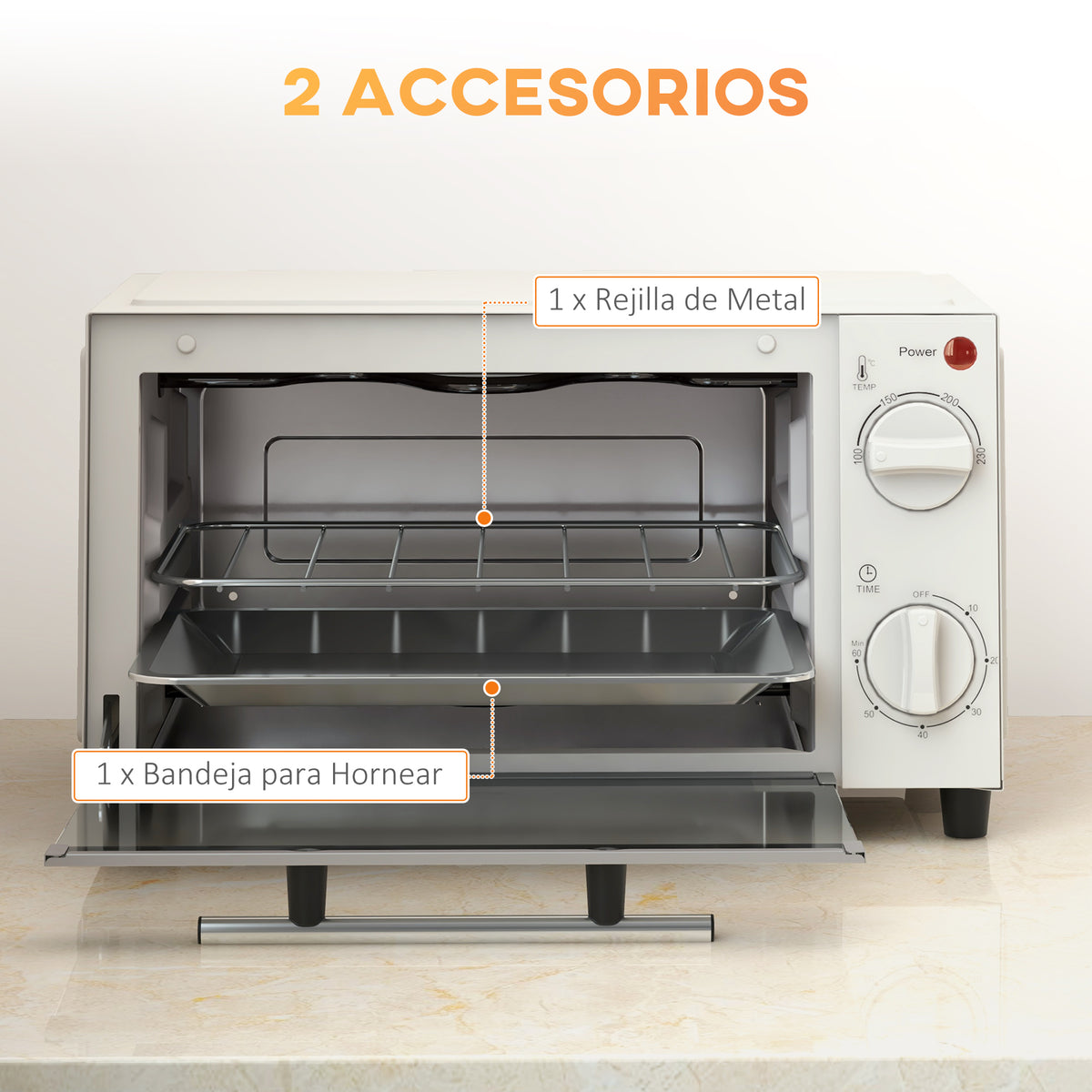 Homcom Mini Horno Eléctrico 9l 50w Con Temperatura Ajustable Temporizador Crema_5