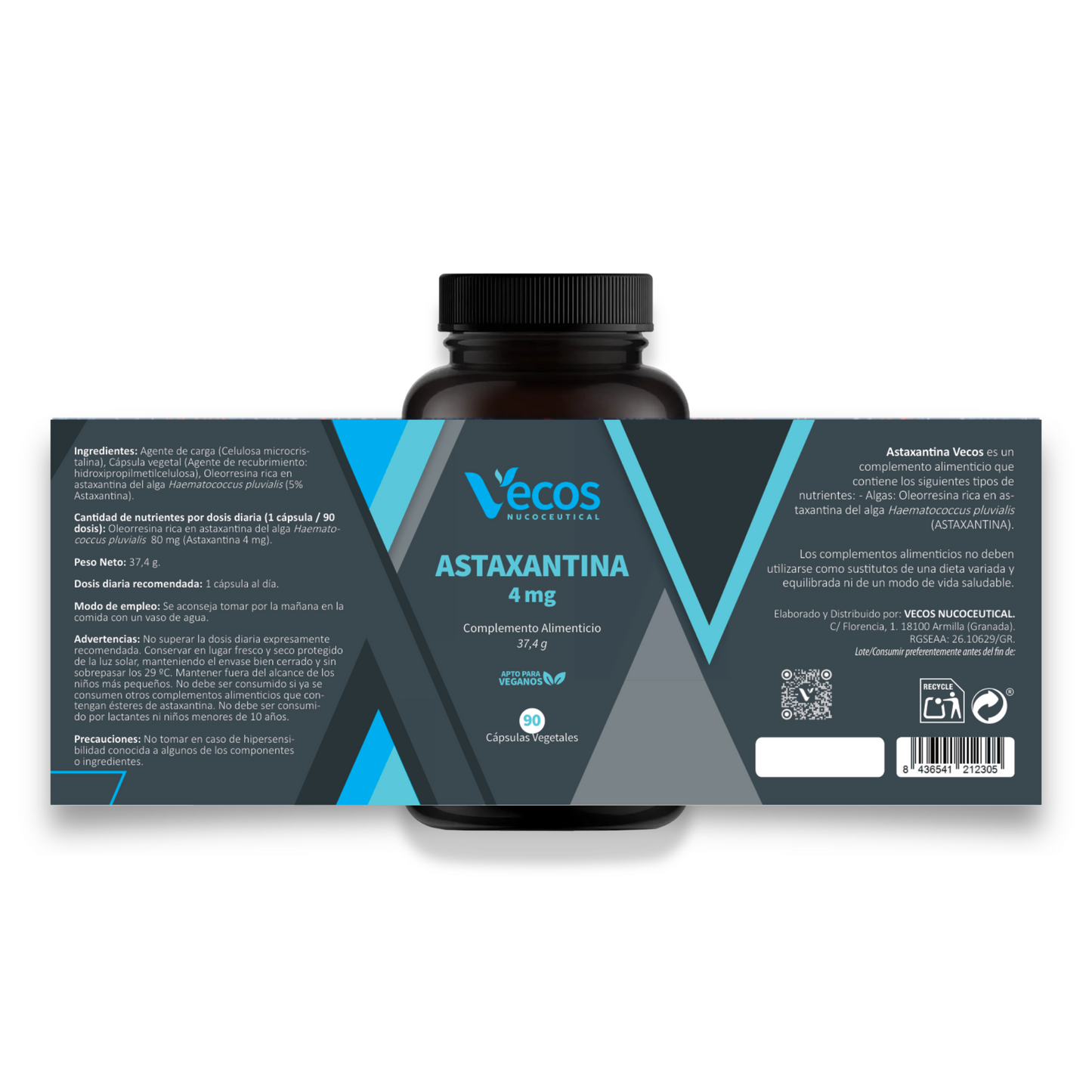Astaxantina Natural 4 Mg Vecos 90 Cápsulas | Protección Antioxidante Potente | Microalga Haematococcus Pluvialis_4