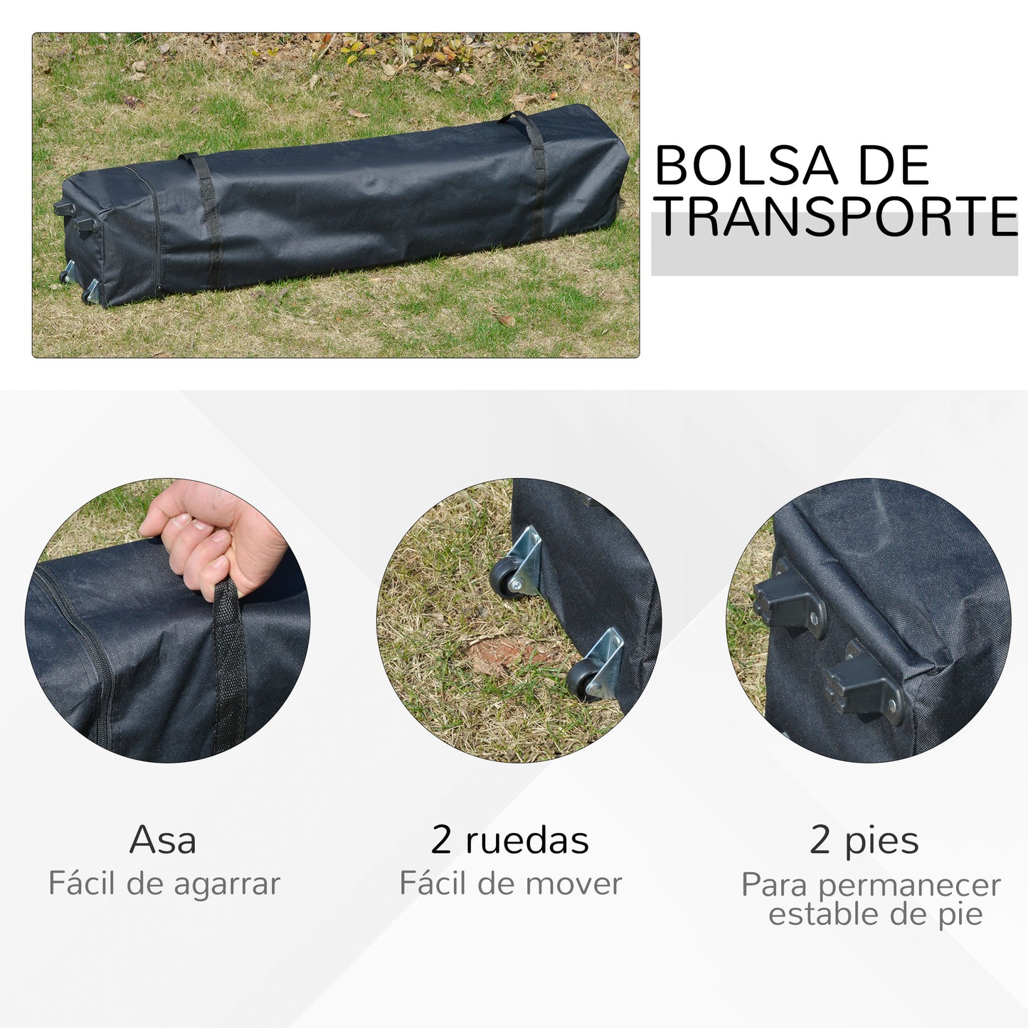 Outsunny Cenador Plegable 3x3m Jardín Con Bolsa De Transporte Con Ruedas Camping_5