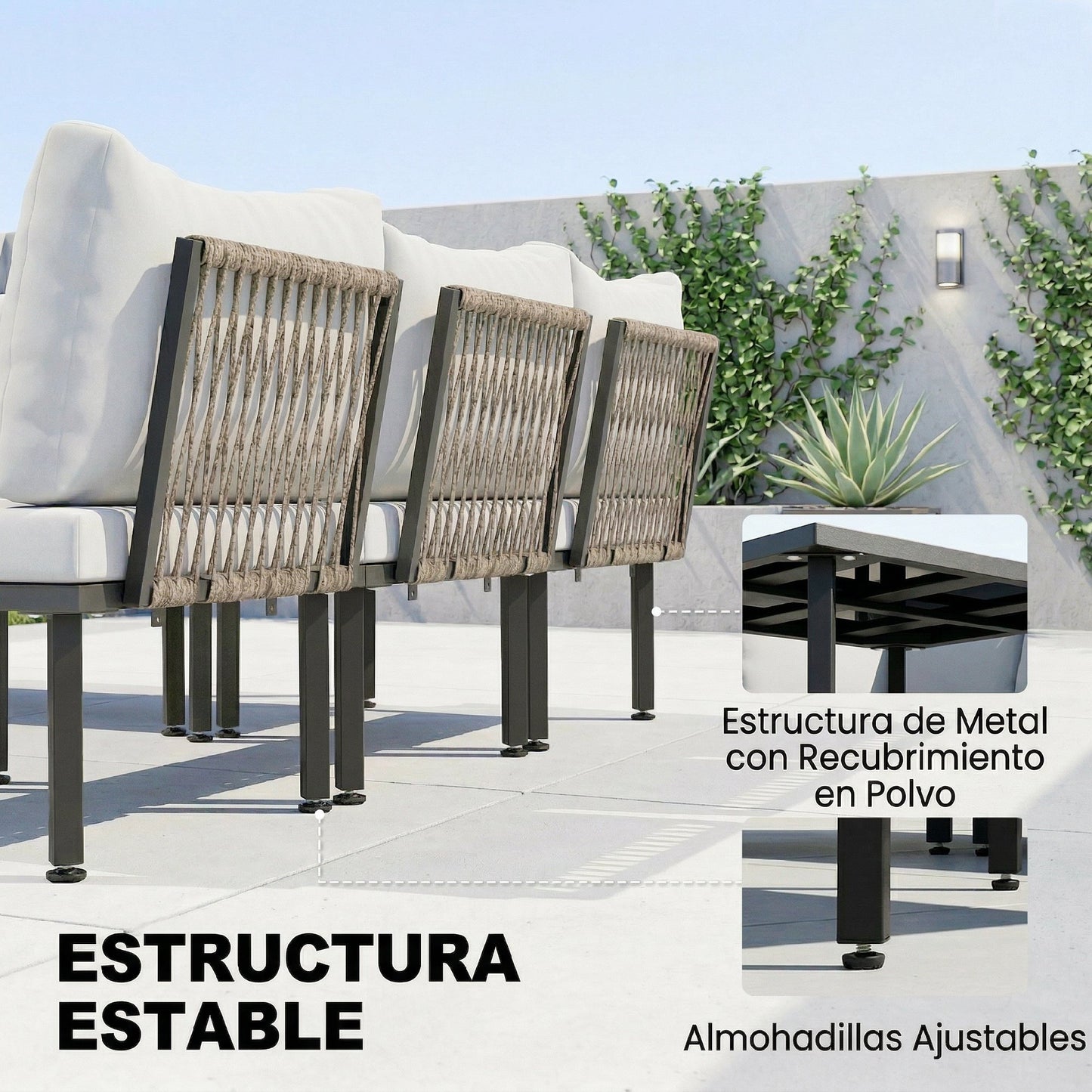 Outsunny Conjunto De Jardín Exterior 6 Piezas En Forma De L Cojines Gris Claro_5