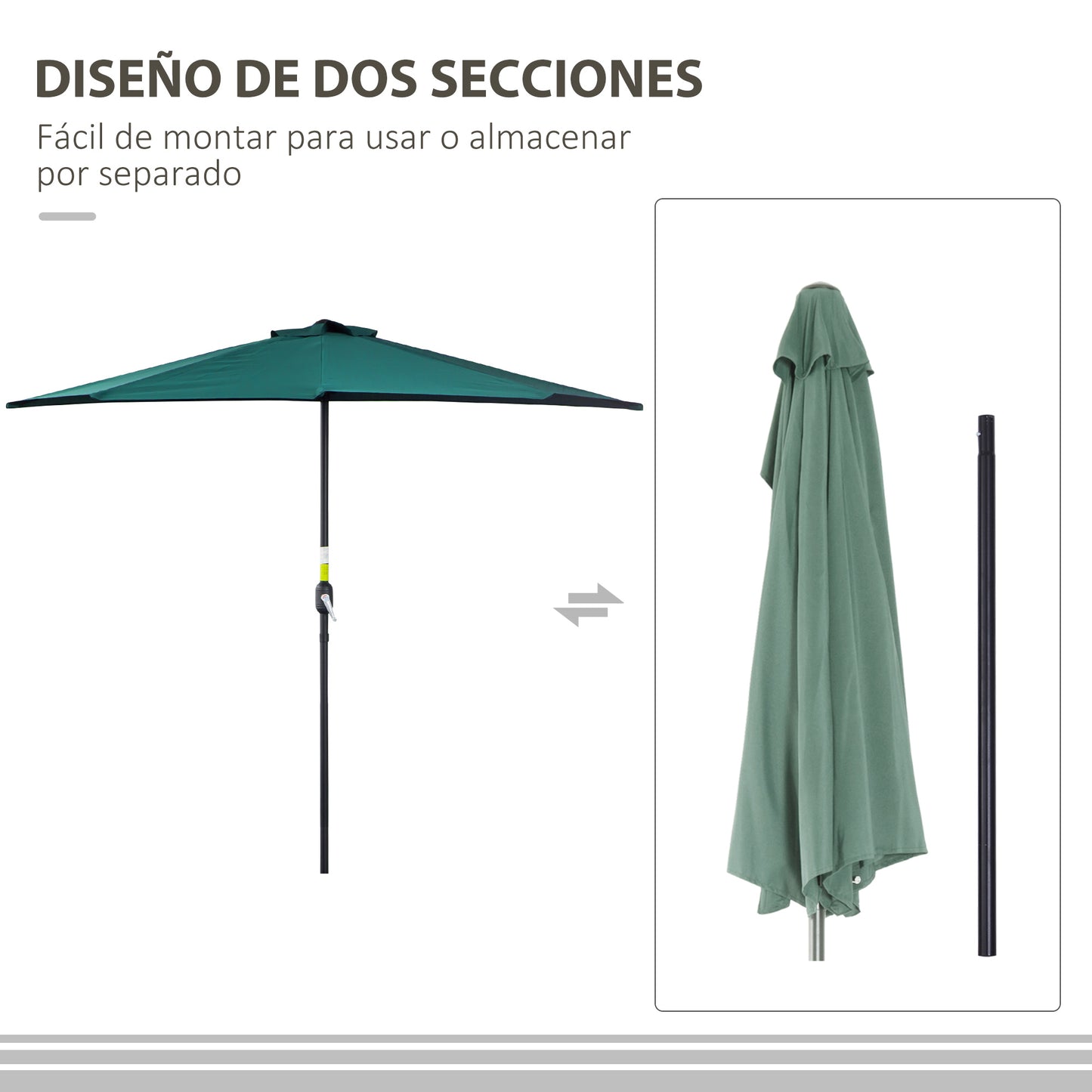 Outsunny Sombrilla Parasol Jardín Con Manivela Semicircular Exterior 269x138x236_5