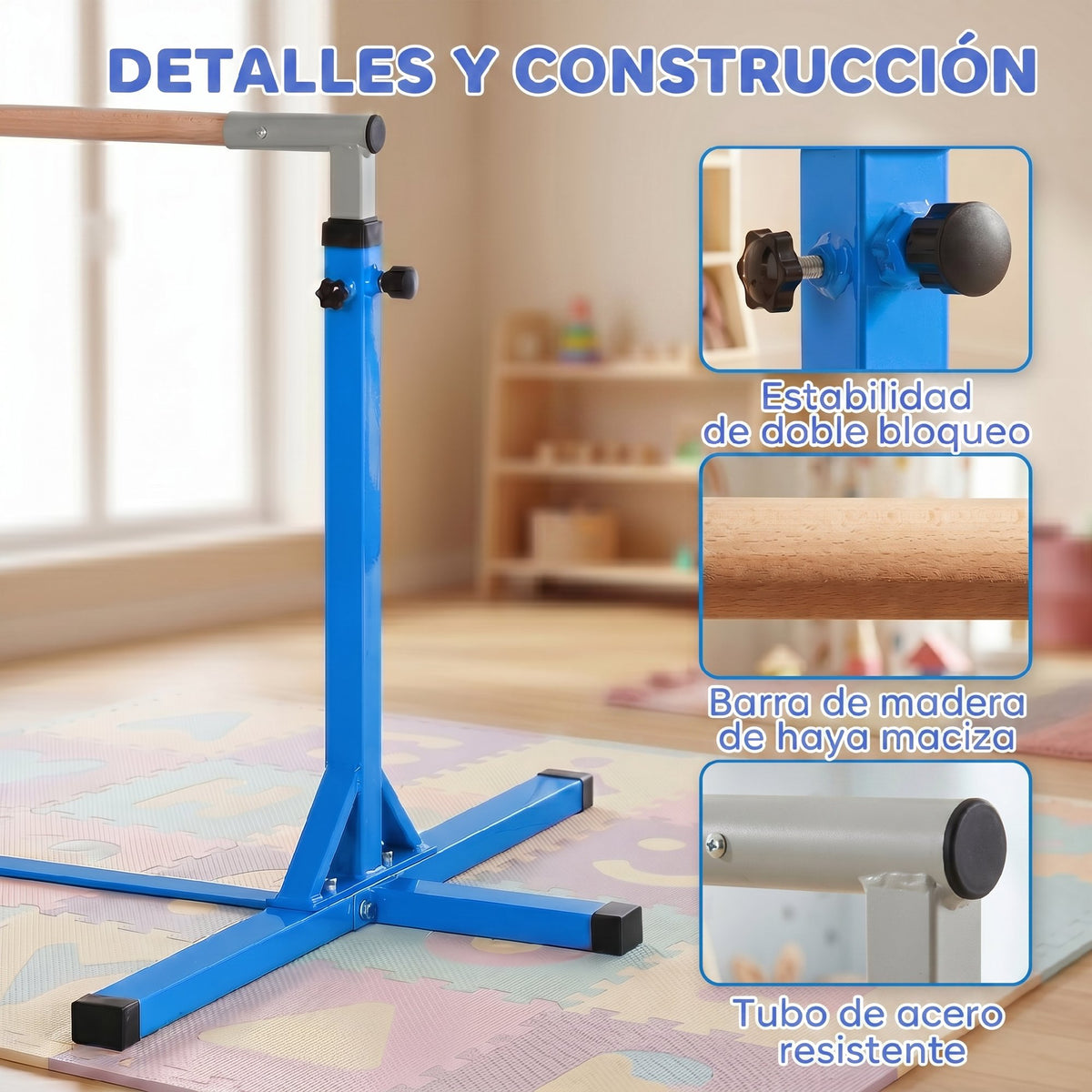 Homcom Barra De Gimnasia Para Niños De +3 Años Con Altura Ajustable 92-150 Cm_5
