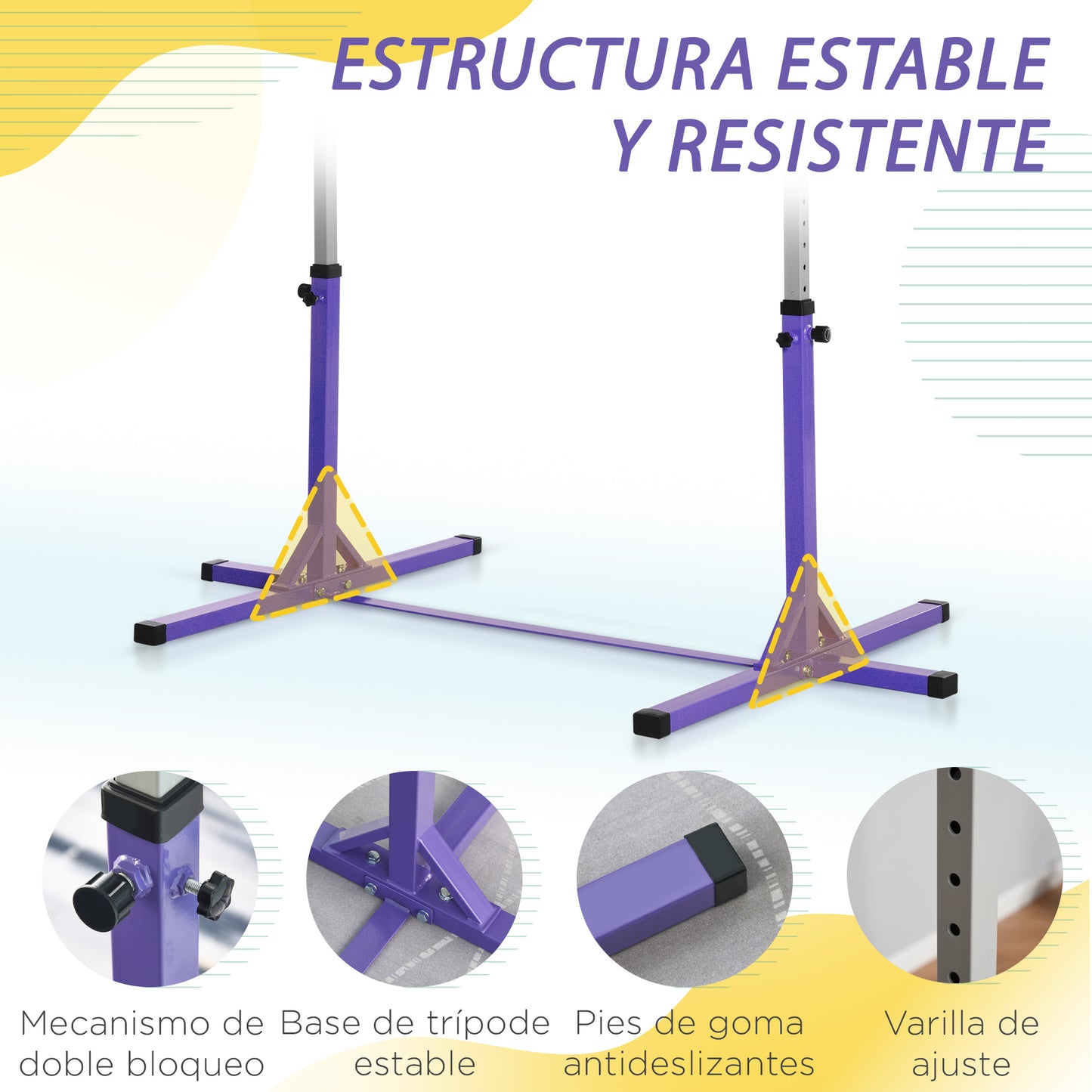 Homcom Barra De Gimnasia Para Niños De +3 Años Con Altura Ajustable 92-150 Cm_5