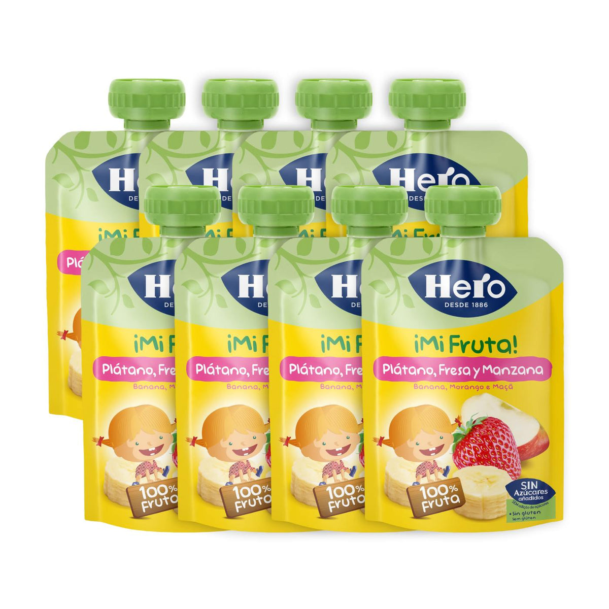 Pack x8 Bol Yogur Plátano Fresa Manzana Hero 100g
