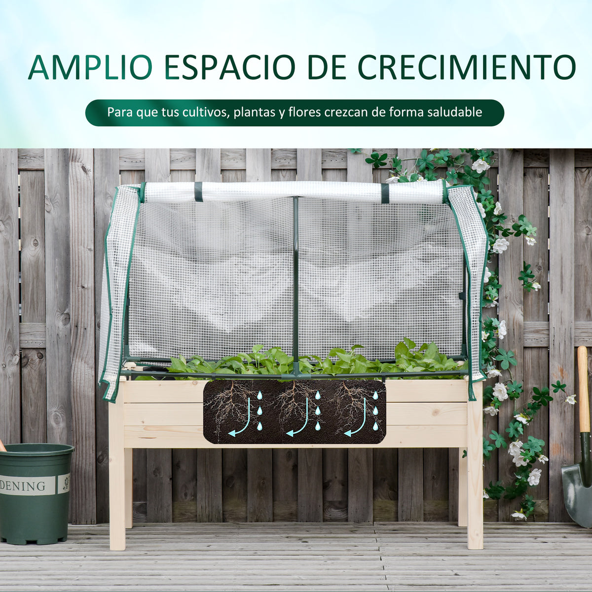 Outsunny Huerto Urbano Cultivo Elevado De Madera 121x55x117 Cm Con Cubierta De_5