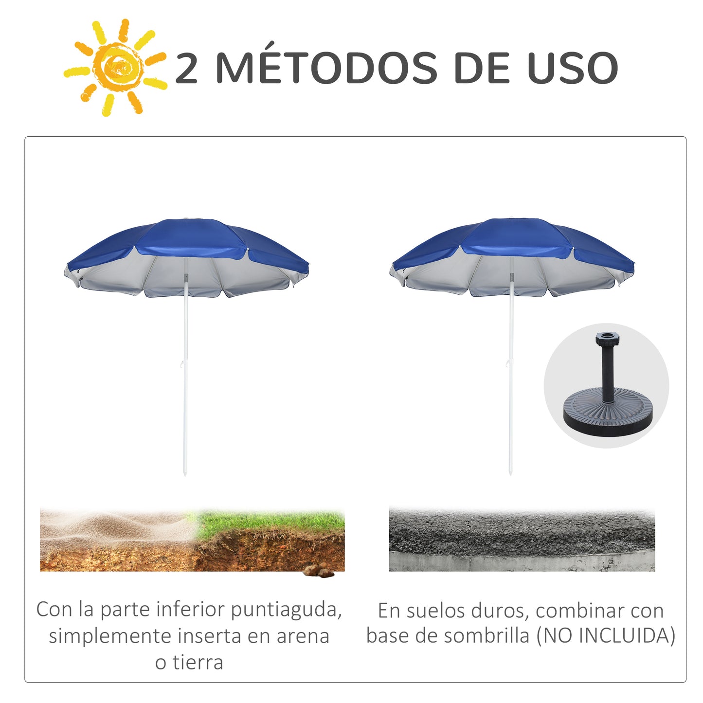 Outsunny Sombrilla De Playa Con Panel Lateral Ø191x211 Cm Techo Inclinable Azul_5