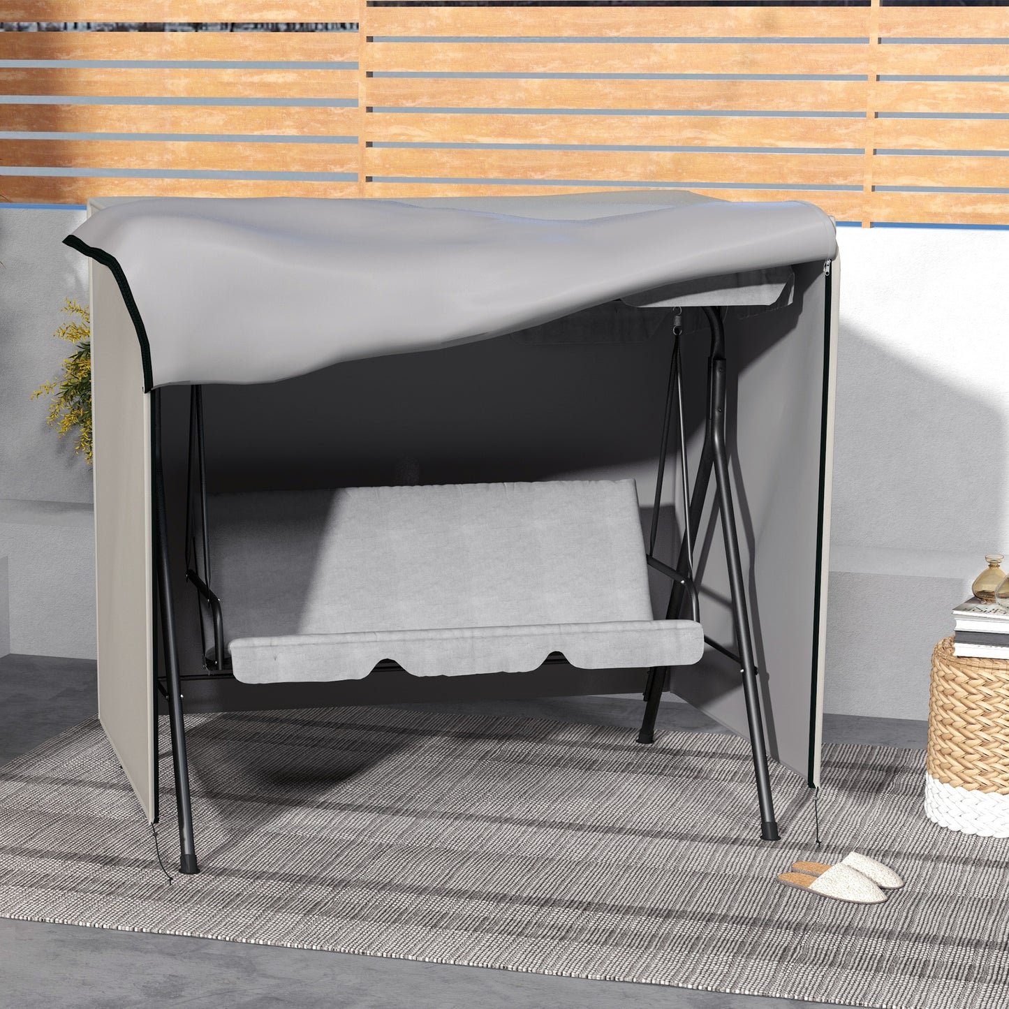 Outsunny Funda De Balancín Para Jardín Con 2 Cremalleras 177x114x152 Cm Gris_5