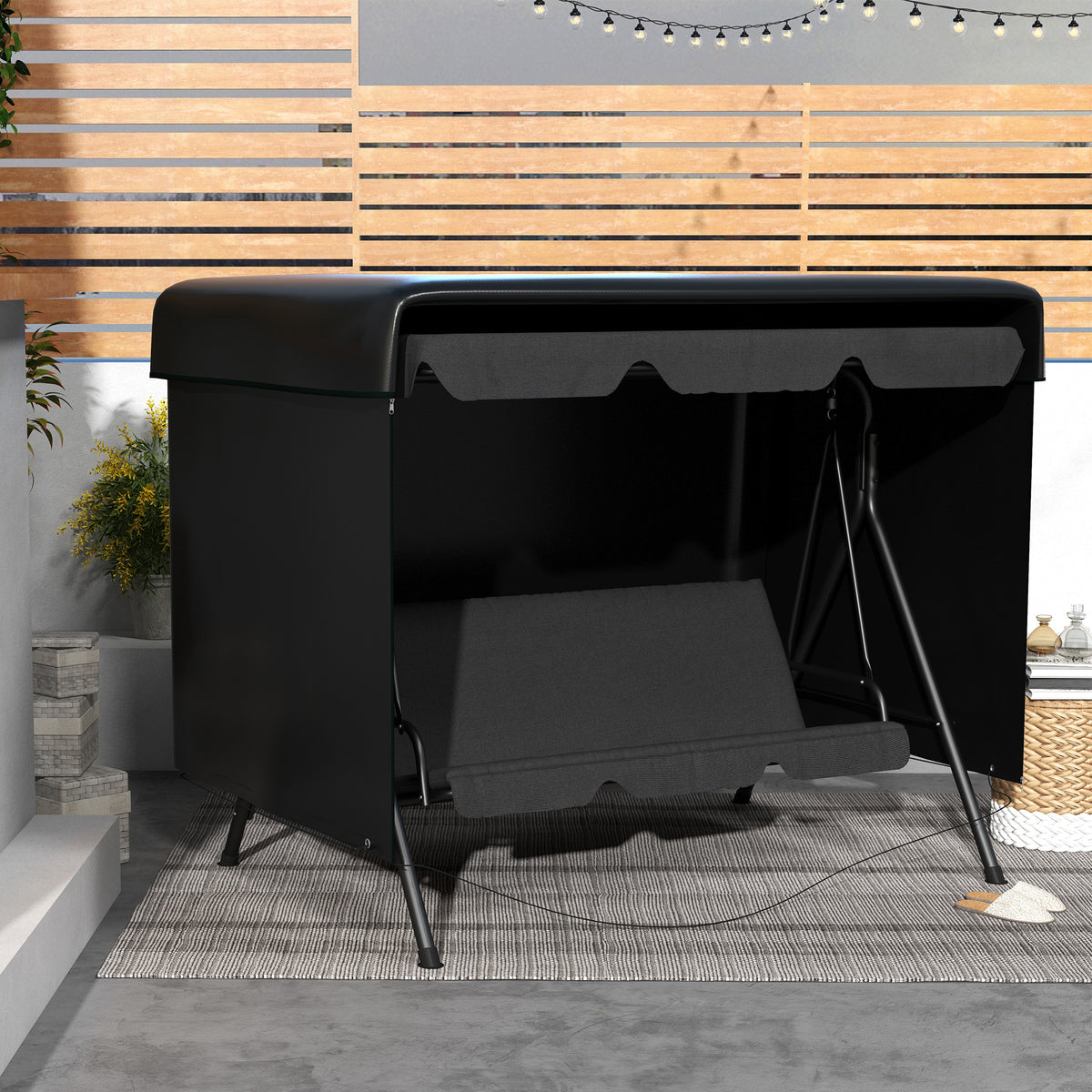 Outsunny Funda Balancín Jardín Con Cremallera 215x155x150 Cm Negro_5