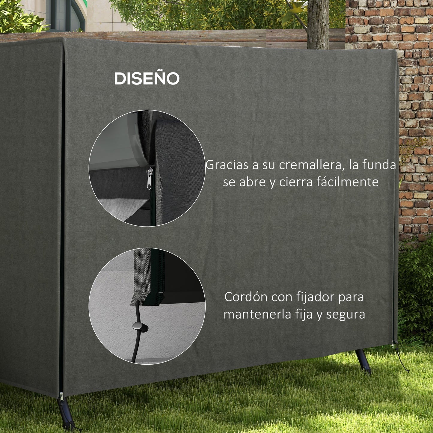 Outsunny Funda Balancín Jardín Con 2 Cremalleras 205x124x164 Cm Gris Oscuro_5