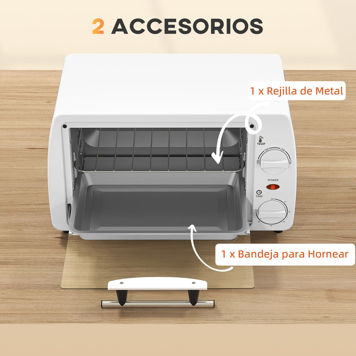 Homcom Horno Eléctrico Sobremesa 10 Litros 750w 36,5x26x22 Cm Blanco_5