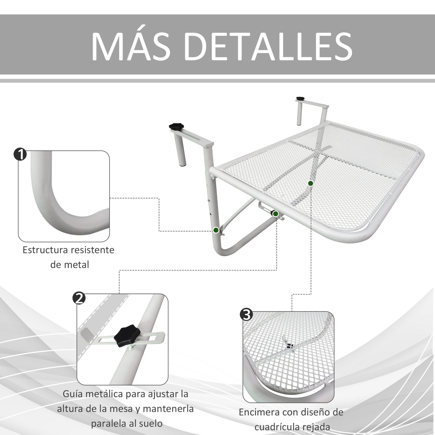 Outsunny Mesa Colgante Balcón Altura Ajustable En 3 Posiciones Carga 30kg_5