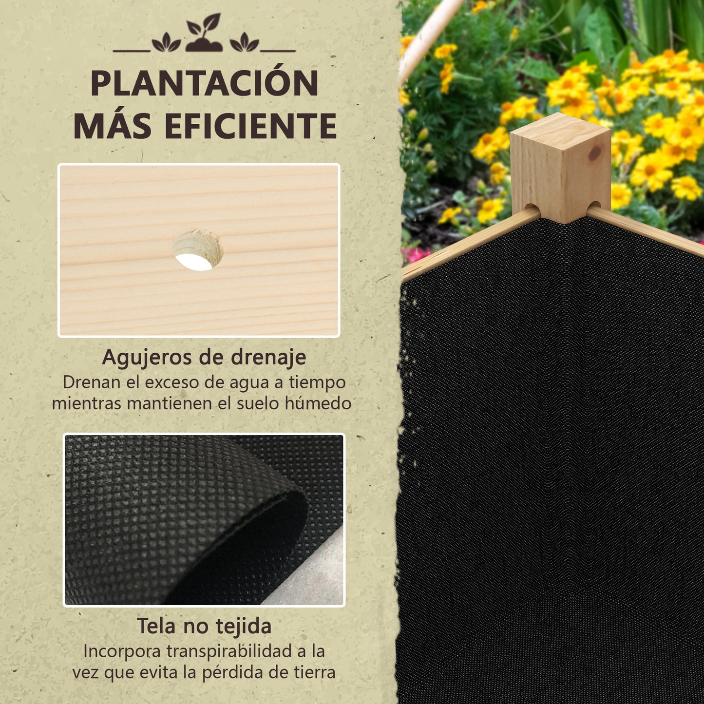 Outsunny Mesa De Cultivo De Madera 115x55x80 Cm Con Tela No Tejida Natural_5