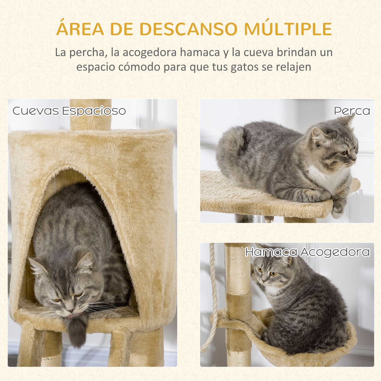 Pawhut Árbol Para Gatos Rascador Altura 95cm Con Nido Plataforma Caseta Escalera_5