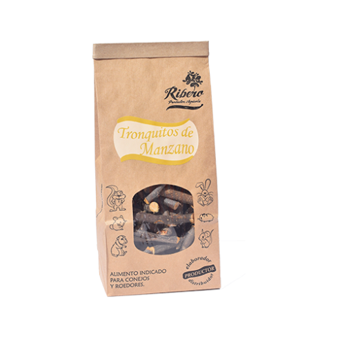 Tronquitos de manzano snack para conejos y roedores Ribero 100 g