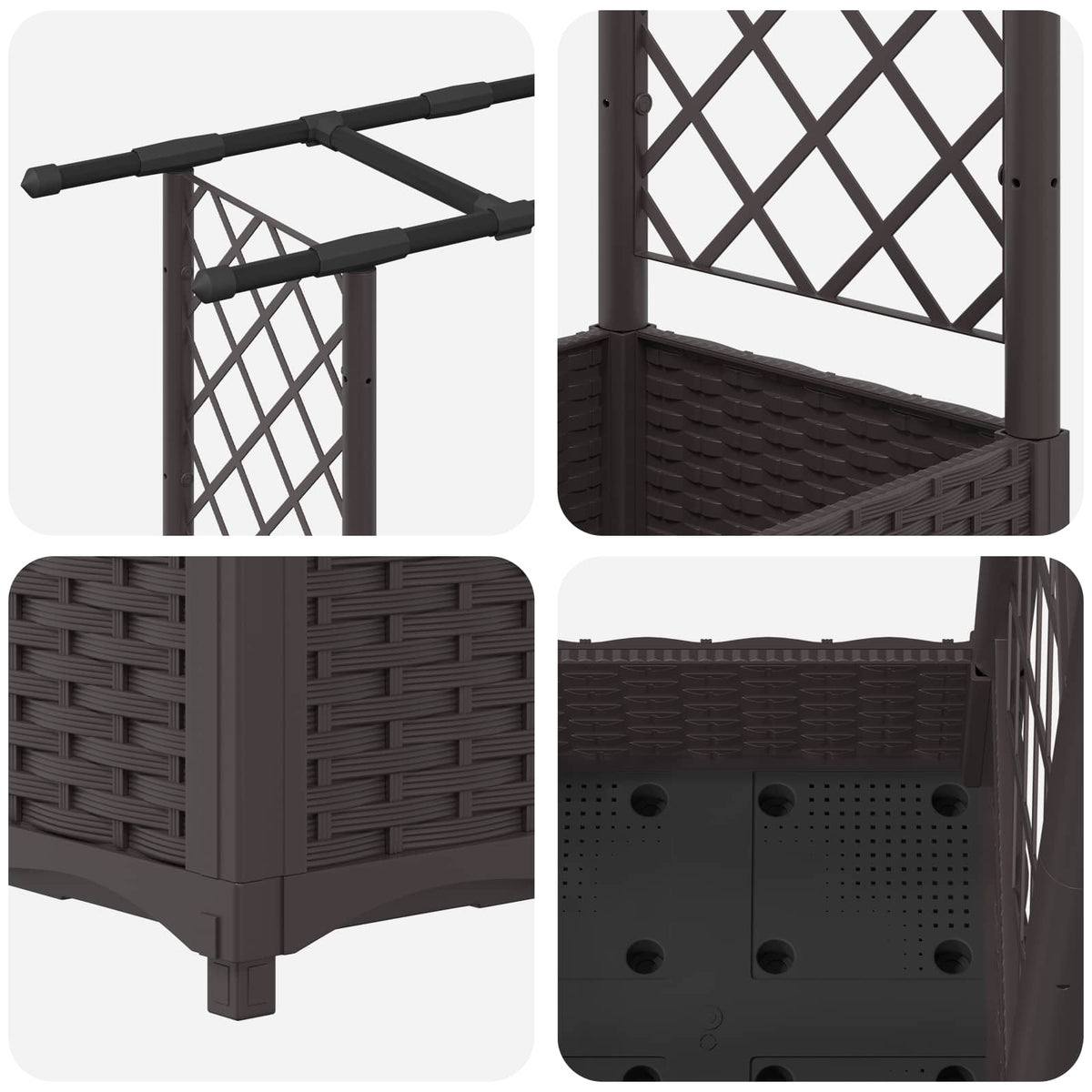 Cama Elevada Con Trellis Y Techo Marrón 203 X 40 X 121 Cm Pp_5
