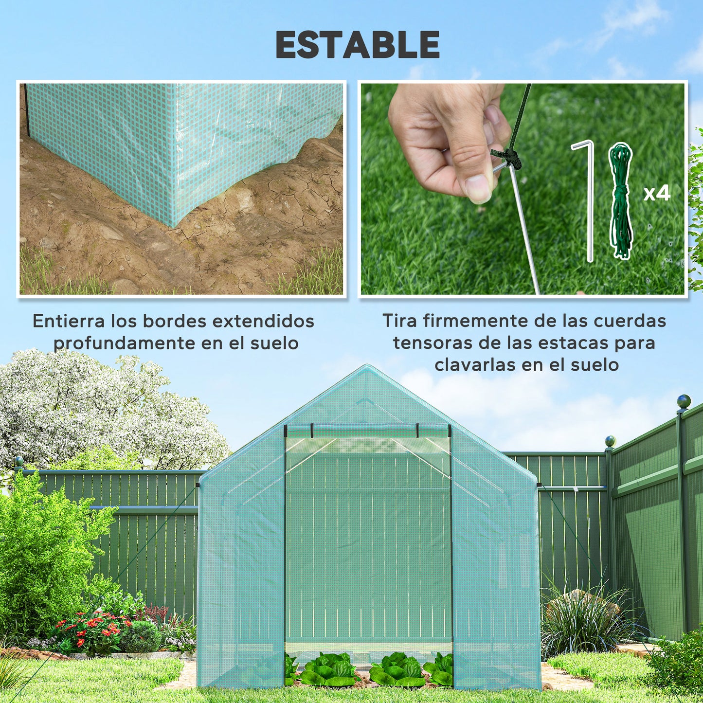 Outsunny Invernadero De Exterior 2x3x2 M Con 4 Ventanas De Malla Verde_5