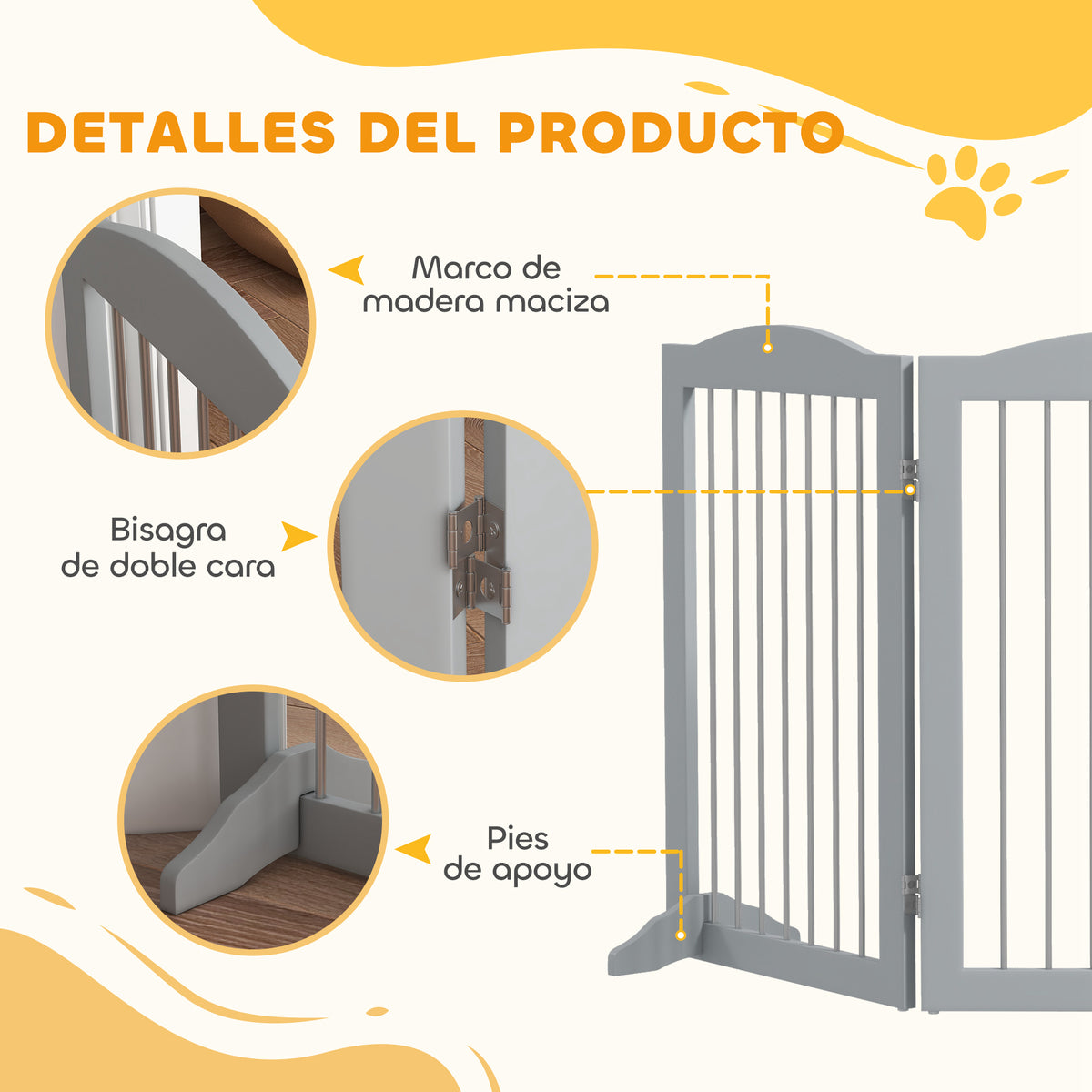 Pawhut Barrera De Seguridad Para Perros Plegable 154x30x80 Cm Con Soporte De Pie_5