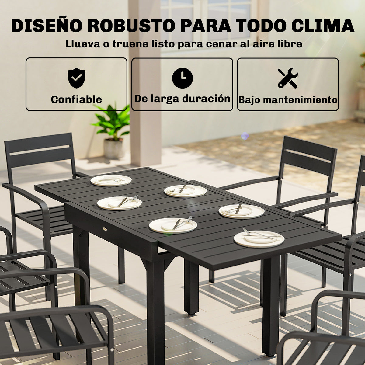 Outsunny Mesa De Jardín Exterior Extensible 80/160 Cm De Aluminio Negro_5
