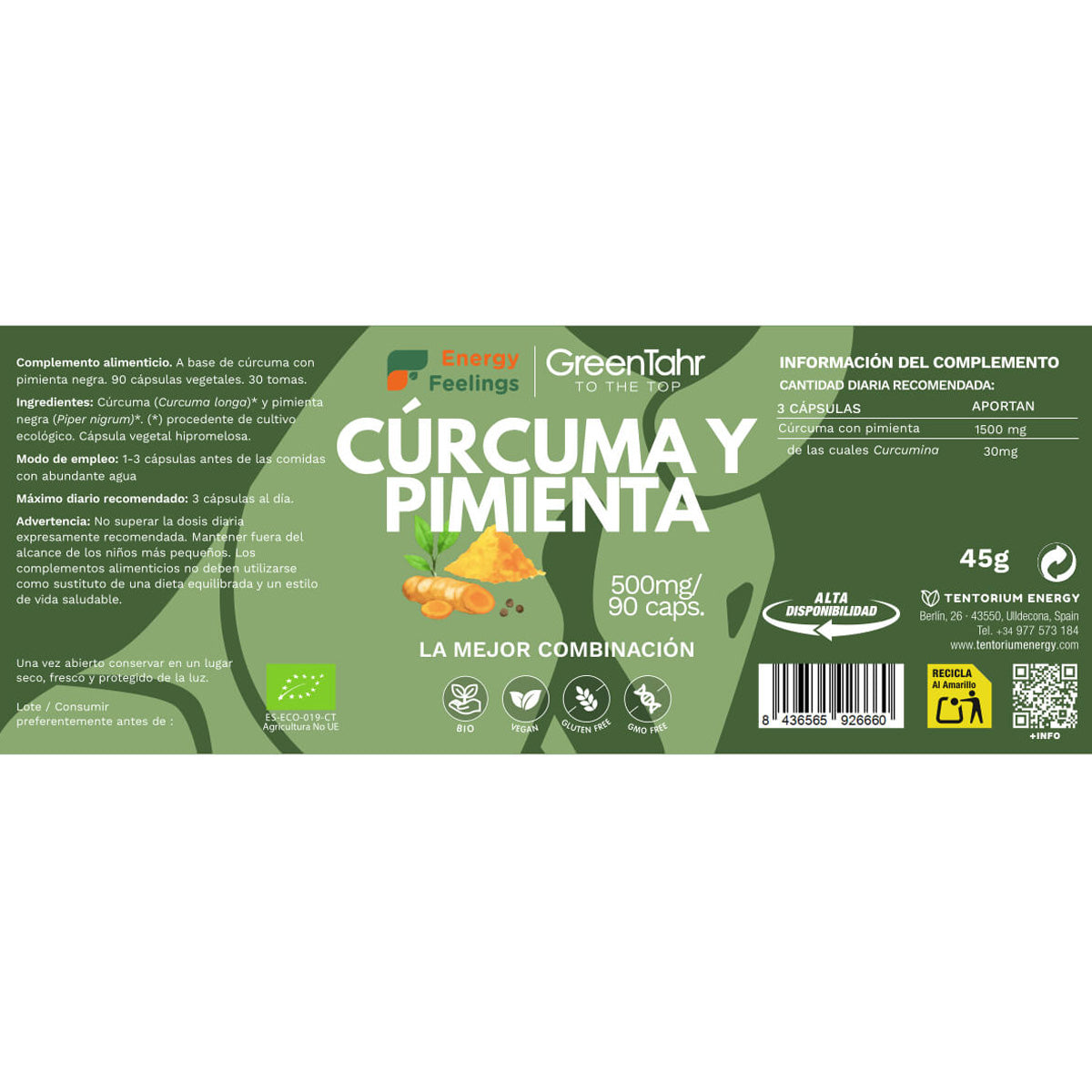 Cúrcuma Pimienta ECO Energy Feelings 90 cápsulas