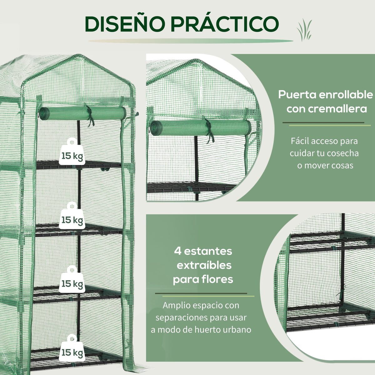Invernadero De Jardín Con 4 Estantes Outsunny 70x50x160 Cm Verde_5