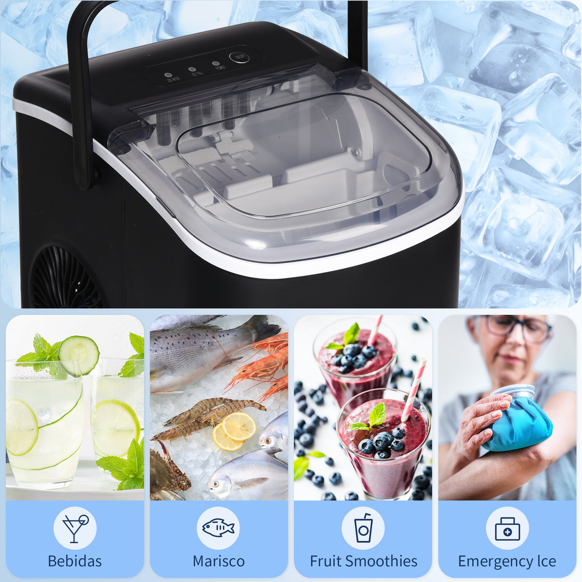 Homcom Máquina Para Hacer Hielo 12 Kg En 24 Horas 22,2x29,4x29 Cm Negro_5