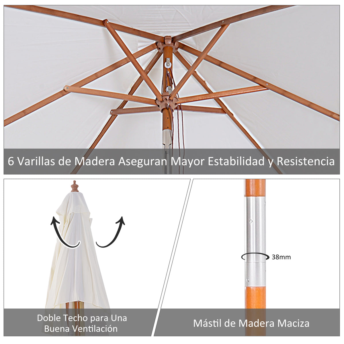 Outsunny Sombrilla De Jardín Rectangular 200x150x235 Cm Anti-uv Crema_5