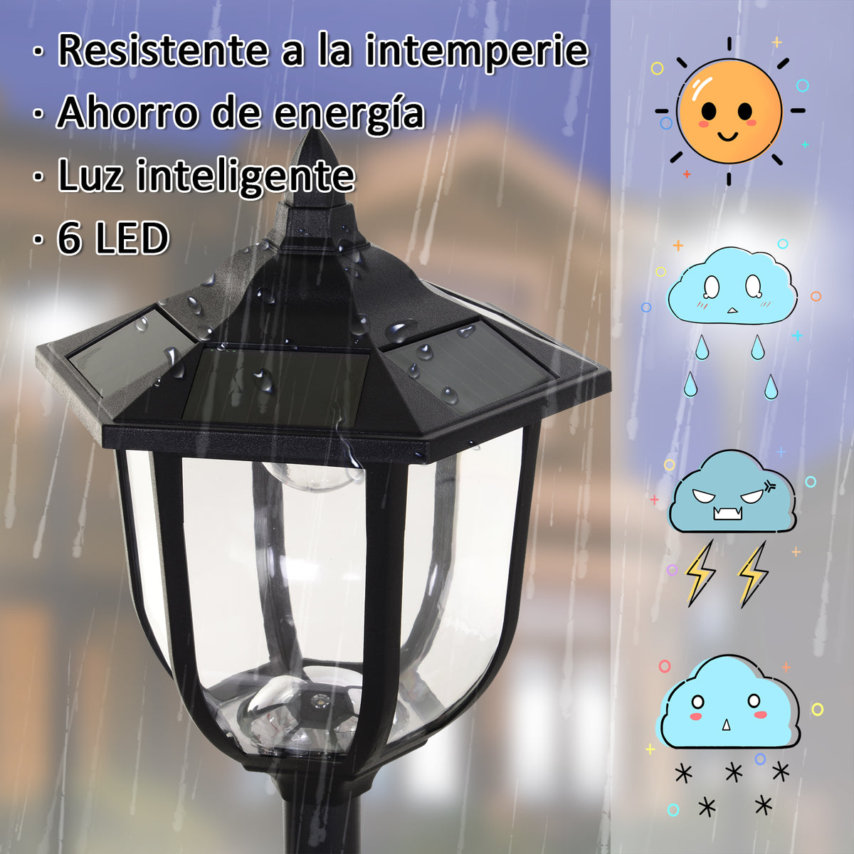 Outsunny Conjunto De 2 Farolas Solares Con Panel Solar Ø26,5x177 Cm Negro_5