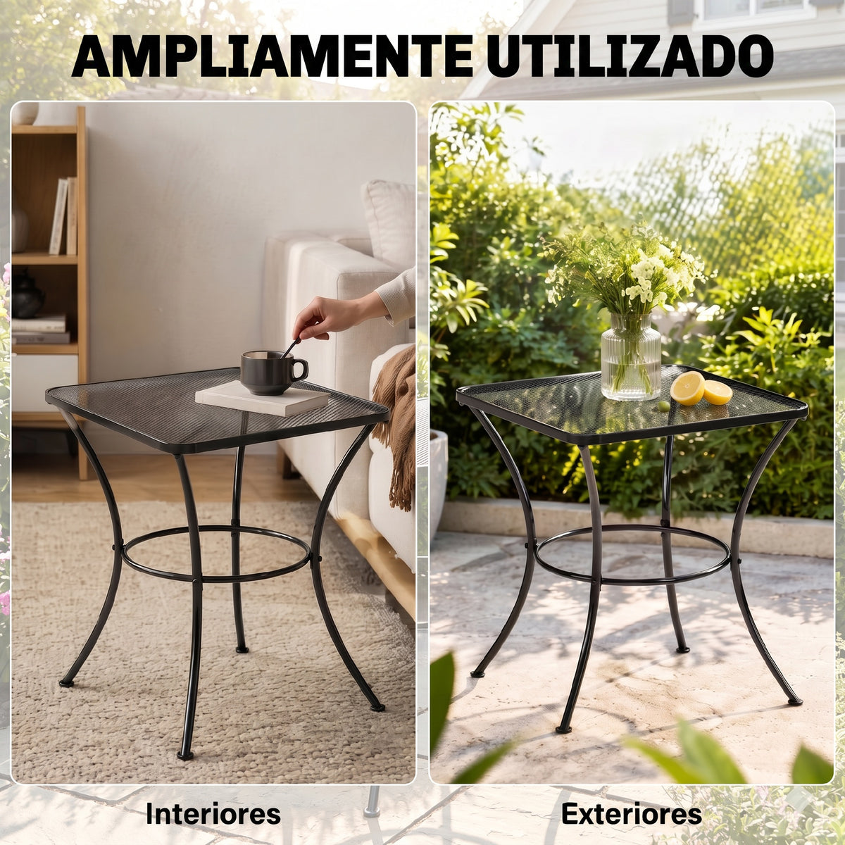 Outsunny Mesa De Jardín Cuadrada De Metal Para Terraza Balcón 45x45x50 Cm Negro_5