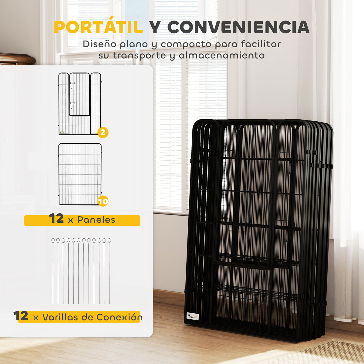 Pawhut Parque Para Perros De 12 Paneles 80x120 Cm Con 2 Puertas Negro_5