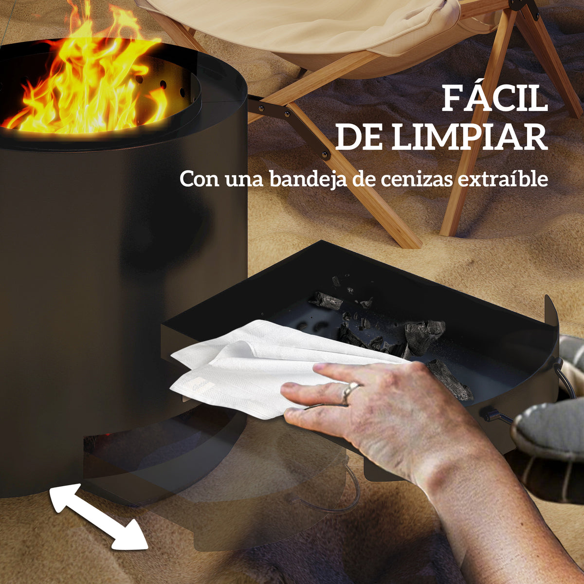 Outsunny Brasero Exterior Redondo Ø45x42 Cm De Acero Con Atizador Y Bandeja_5