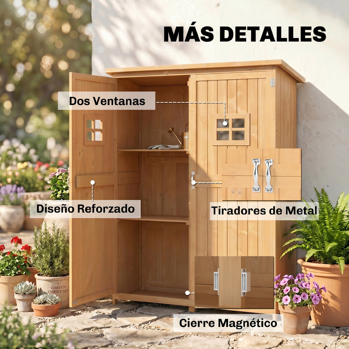 Outsunny Cobertizo De Madera Caseta Jardín Con Estantes 127,5x50x164 Cm Natural_5